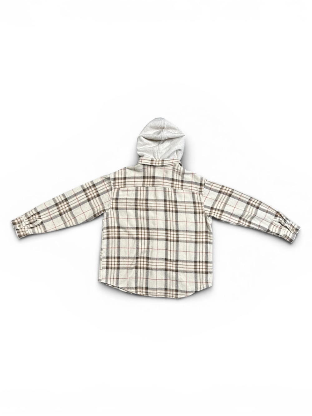AMERICAN EAGLE HOODED FLANNEL SHIRT FROSTY CREAM PLAID BAJA BUTTON UP SHACKET - Picture 9 of 13